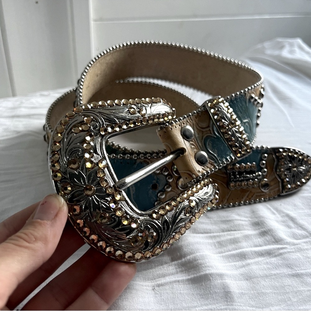 B.B. Simon Turquoise and Gold - Crystal belt  - Custom made - Trophy belt - Rare